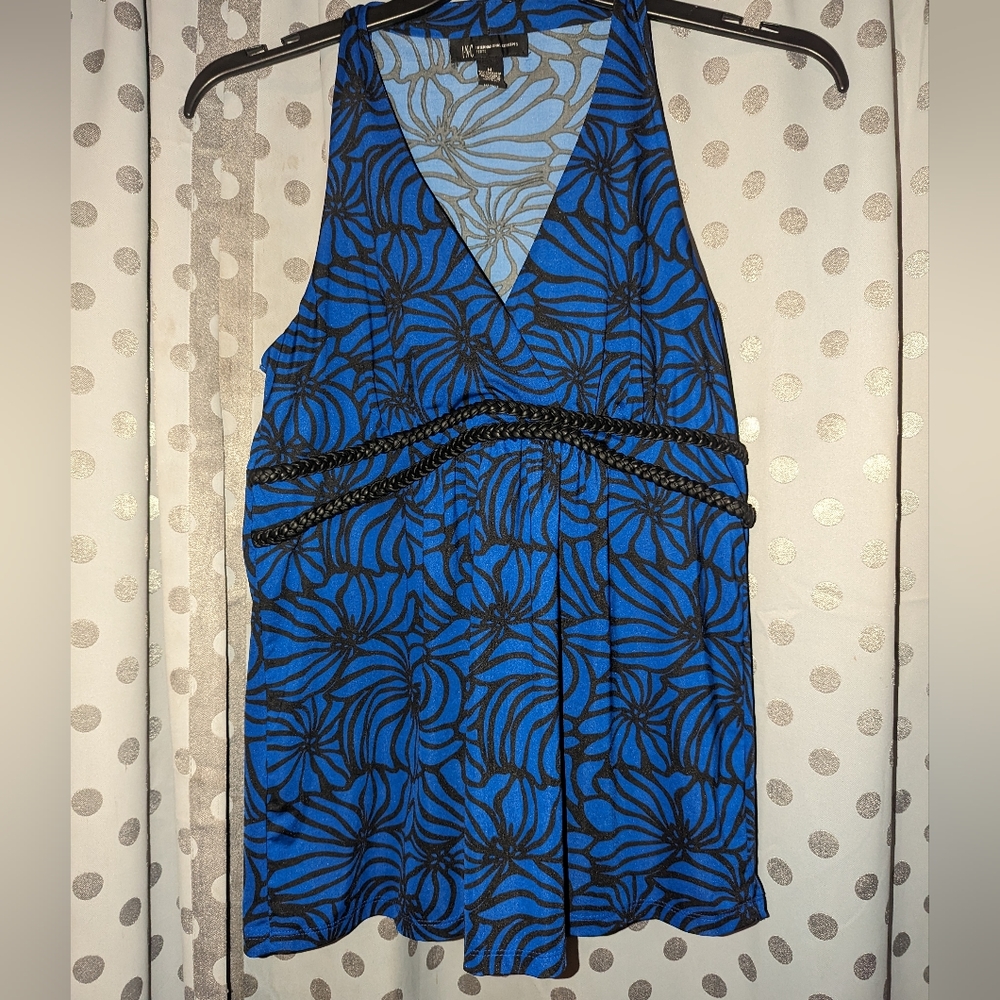 INC PETITE Corded Blue Floral Tank Medium